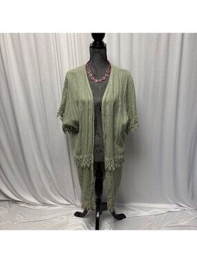 Valentina Naldi Open Front Kimono Cardigan Womens One Size Green Linen Italy